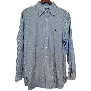 POLO ralph lauren blue white stripe shirt size 16 32/33